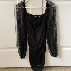 Misguided Long Sleeve Black Polka Dot Mini Dress with Mesh Sleeves